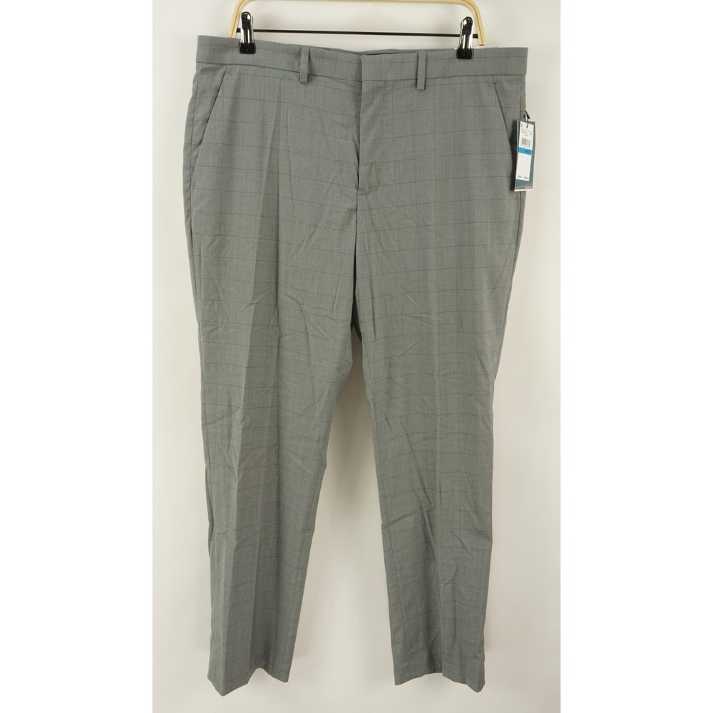 New Perry Ellis Performance Slim Fit Dress Pants Mens 34 x 32 Gray Check Stretch
